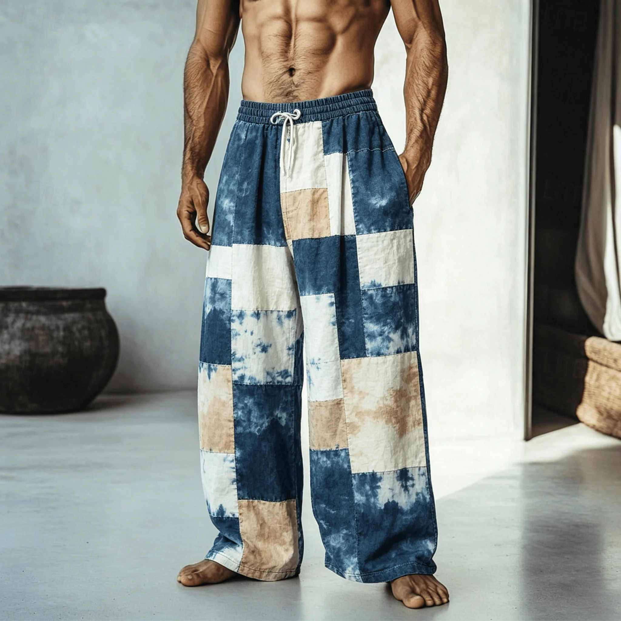 Men's Tie-Dye Print Patchwork Drawstring Pants, Casual Loose Wide-Leg Trousers for Summer Beach and Daily Wear
Men's Tie-Dye Print Patchwork Drawstring Pants, Casual Loose Wide-Leg Trousers for Summer Beach and Daily Wear