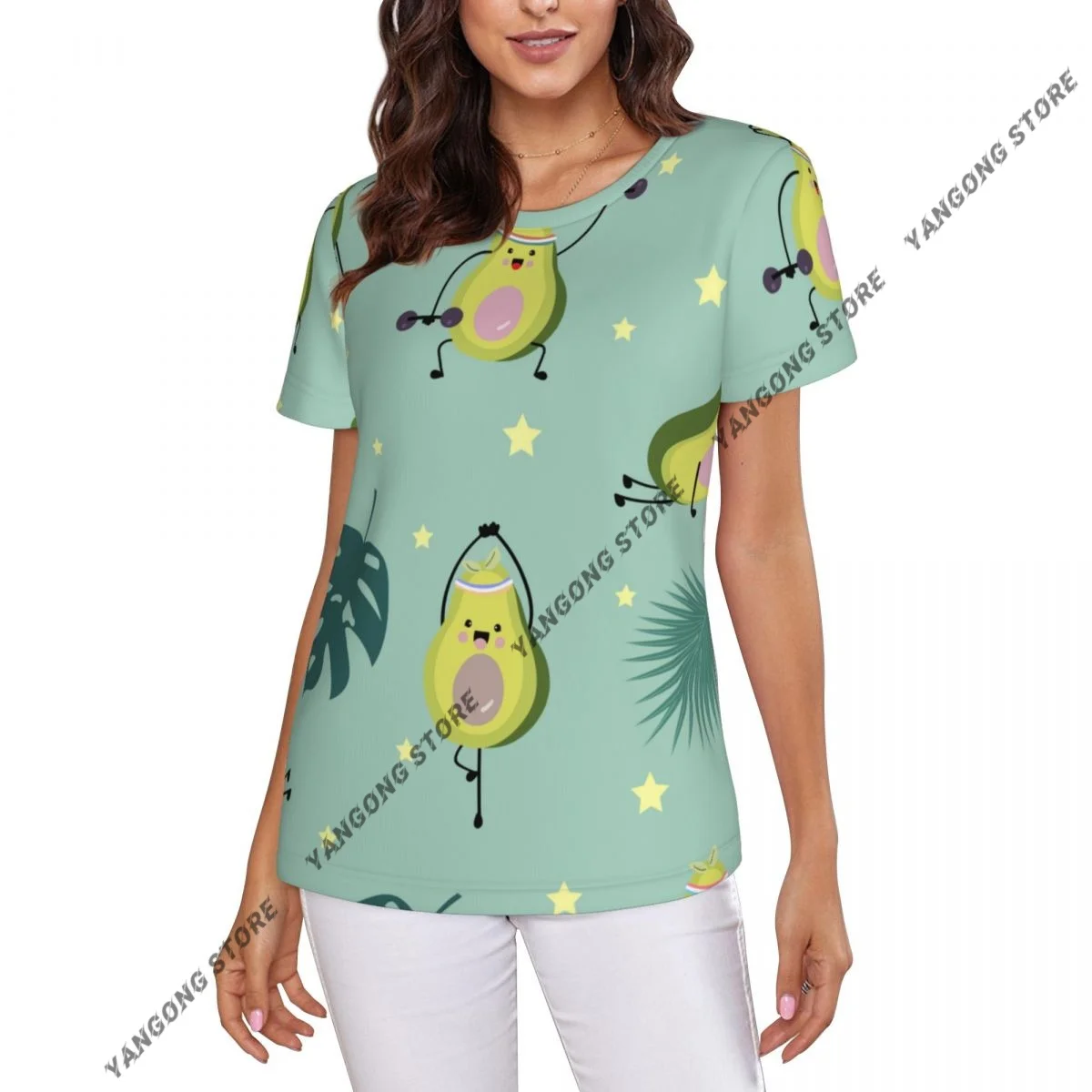 Women's T-shirt ladies casual Green Avocado With Leaf And Star female T-shirt short-sleeved T-shirt summer thin tops
Women's T-shirt ladies casual Green Avocado With Leaf And Star female T-shirt short-sleeved T-shirt summer thin tops