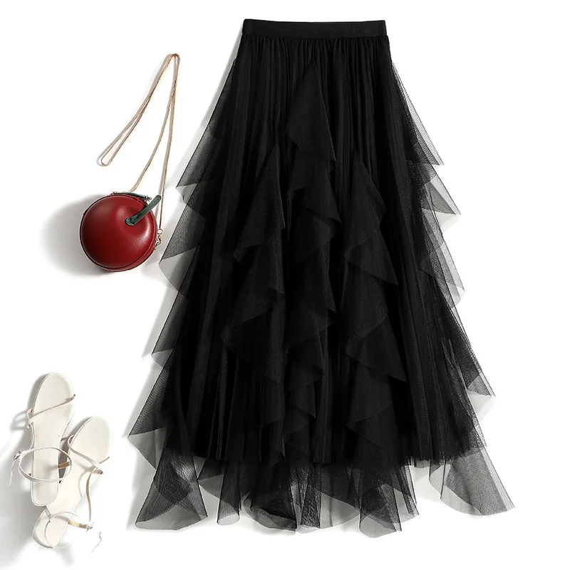 Spring and Autumn New High Waist Irregular Mesh Skirt Women's Mid-Length Large Hem Pleated SkirtaLine skirt
Spring and Autumn New High Waist Irregular Mesh Skirt Women's Mid-Length Large Hem Pleated SkirtaLine skirt