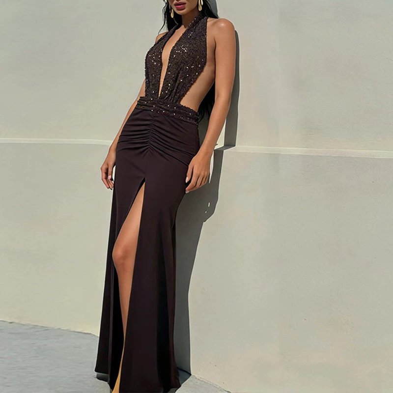 OMSJ 2026 New Party Evening Gowns Women's Halter Deep V-neck Sparkling Sequin Bodycon Sleeveless Backless Ruched Slit Long Dress
OMSJ 2026 New Party Evening Gowns Women's Halter Deep V-neck Sparkling Sequin Bodycon Sleeveless Backless Ruched Slit Long Dress