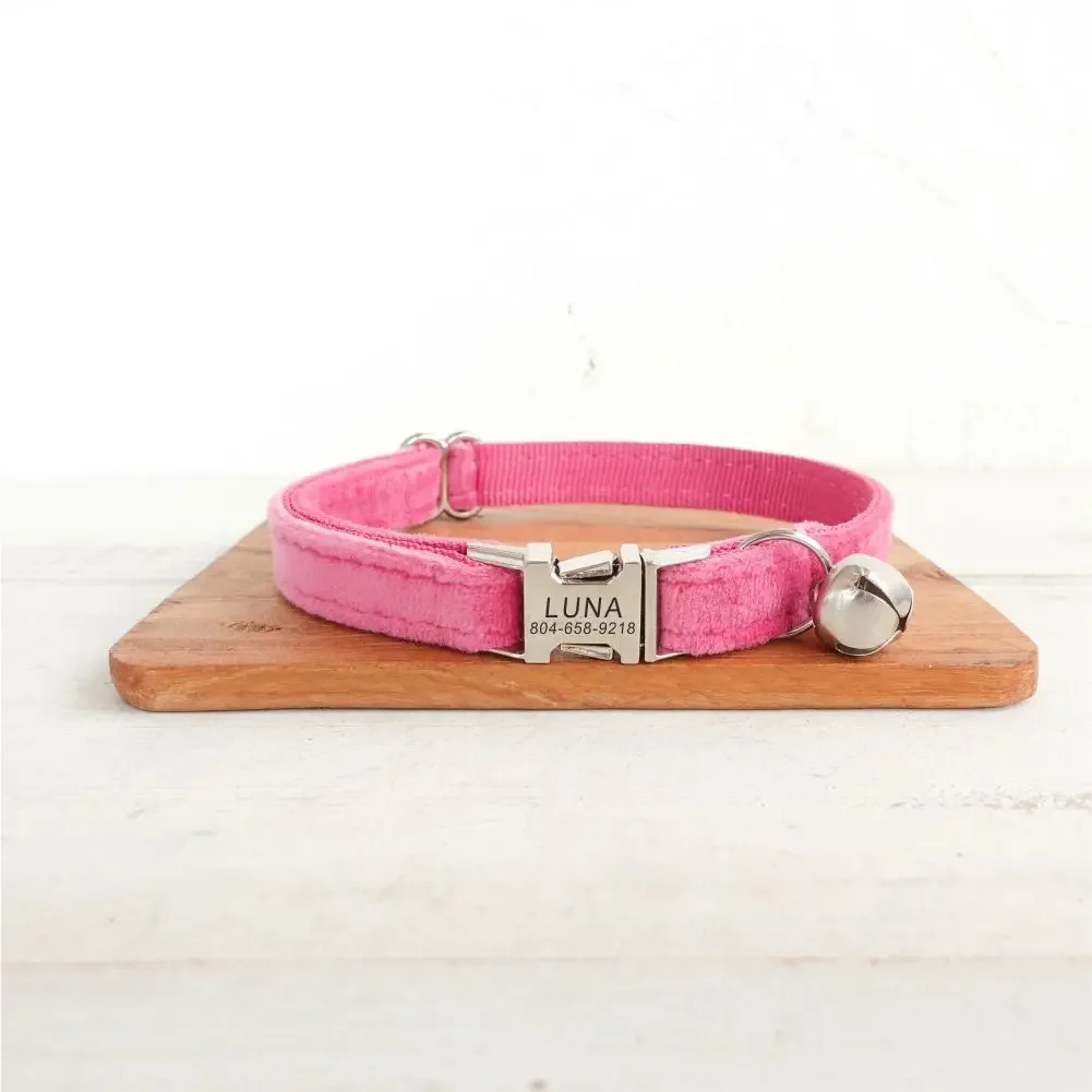 Customzied Pink Thick Velvet Cat Collars with Bell, Free Engraving Name Metal Buckle
Customzied Pink Thick Velvet Cat Collars with Bell, Free Engraving Name Metal Buckle