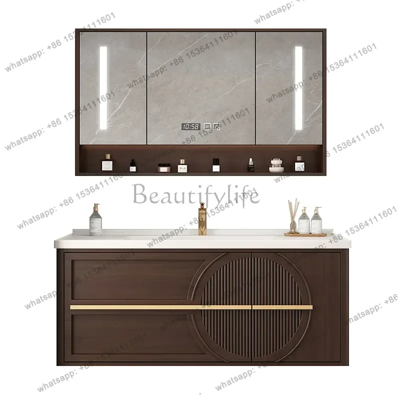 Modern new Chinese bathroom cabinet oak integrated ceramic basin intelligent solid wood bathroom washstand
Modern new Chinese bathroom cabinet oak integrated ceramic basin intelligent solid wood bathroom washstand