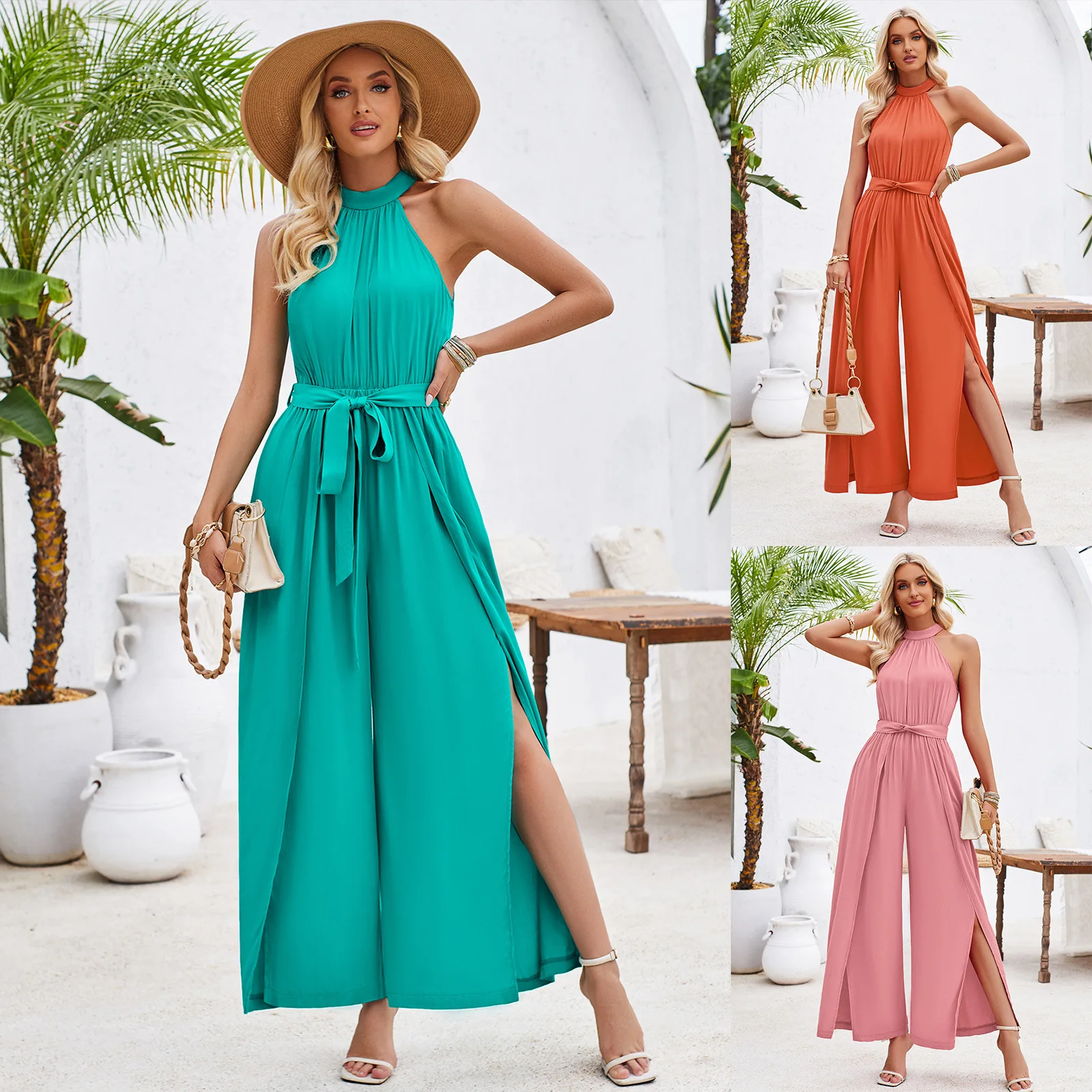 Women's Jumpsuit Solid Color Hanging Neck Sleeveless Strap Split Jumpsuit 2025 Summer
Women's Jumpsuit Solid Color Hanging Neck Sleeveless Strap Split Jumpsuit 2025 Summer