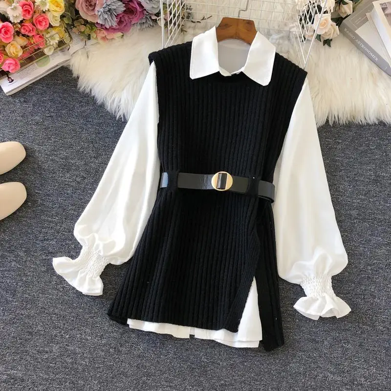 Women Knitted Vest and Shirt Female Long Sleeve Shirts Fashion Two Piece Suit Ladies O-neck Knit Casual Outfits G42
Women Knitted Vest and Shirt Female Long Sleeve Shirts Fashion Two Piece Suit Ladies O-neck Knit Casual Outfits G42