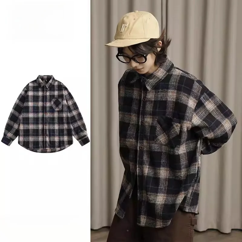 Retro Woolen Plaid Long Sve irt Loose Fit Turn-down Collar Autumn Winter Men Women Simple Sle Couple Outerwear
Retro Woolen Plaid Long Sve irt Loose Fit Turn-down Collar Autumn Winter Men Women Simple Sle Couple Outerwear