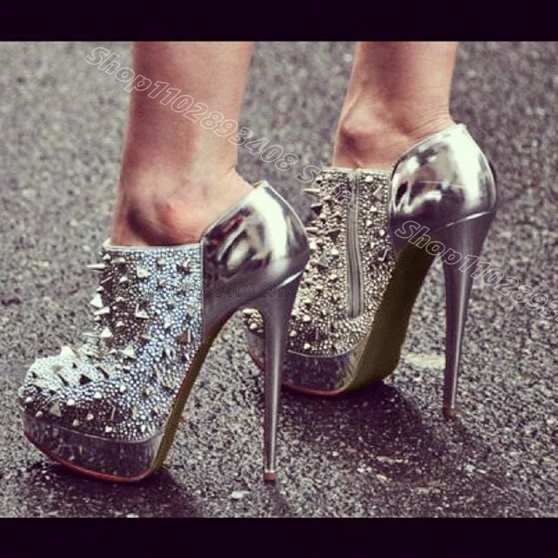 Silver Rivet Glitter Platform Pumps Side Zipper Stylish British Style Stiletto Women Casual Party Boots 2025 Zapatos Para Mujere
Silver Rivet Glitter Platform Pumps Side Zipper Stylish British Style Stiletto Women Casual Party Boots 2025 Zapatos Para Mujere