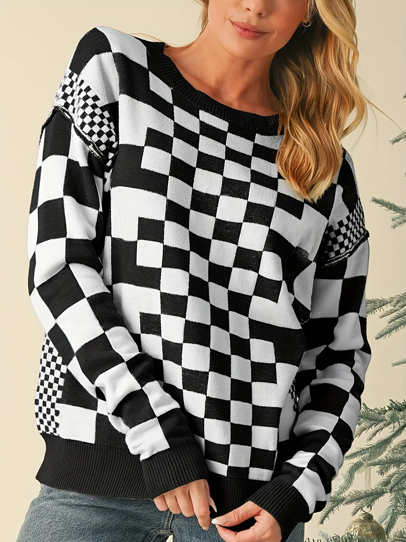 Women's New Spring and Autumn Fashion Casual Round Neck Checkered Color-Contrast Youthful Versatile Knitted Pullover
Women's New Spring and Autumn Fashion Casual Round Neck Checkered Color-Contrast Youthful Versatile Knitted Pullover