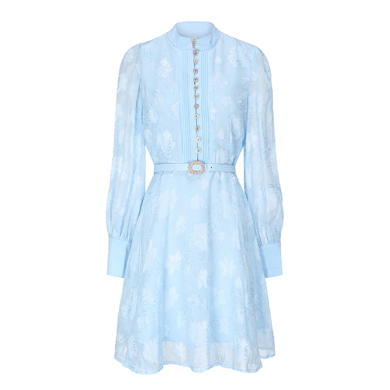 Spring Fashion Women Dress Stand Collar Long Lantern Sleeve Single Breasted Embroidery Bandage Gathered Waist A-line Dresses
Spring Fashion Women Dress Stand Collar Long Lantern Sleeve Single Breasted Embroidery Bandage Gathered Waist A-line Dresses