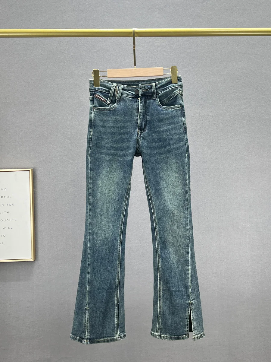 High Waist Slim Fit Nine-Tenths Jeans Women's Elastic Slit Micro Flare Pants Cotton Stretch Denim Blue Jeans Spring Autumn
High Waist Slim Fit Nine-Tenths Jeans Women's Elastic Slit Micro Flare Pants Cotton Stretch Denim Blue Jeans Spring Autumn