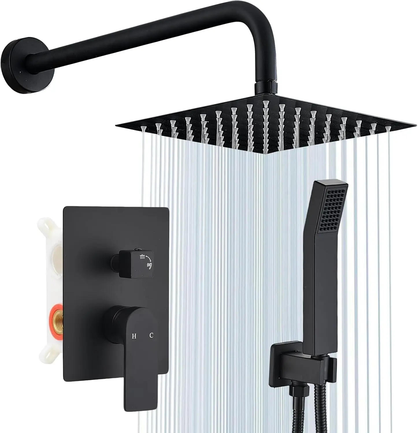 Matte Black Shower Faucet Set with High Pressure Handheld Spray and Wall Mount 8 Inch Head
Matte Black Shower Faucet Set with High Pressure Handheld Spray and Wall Mount 8 Inch Head