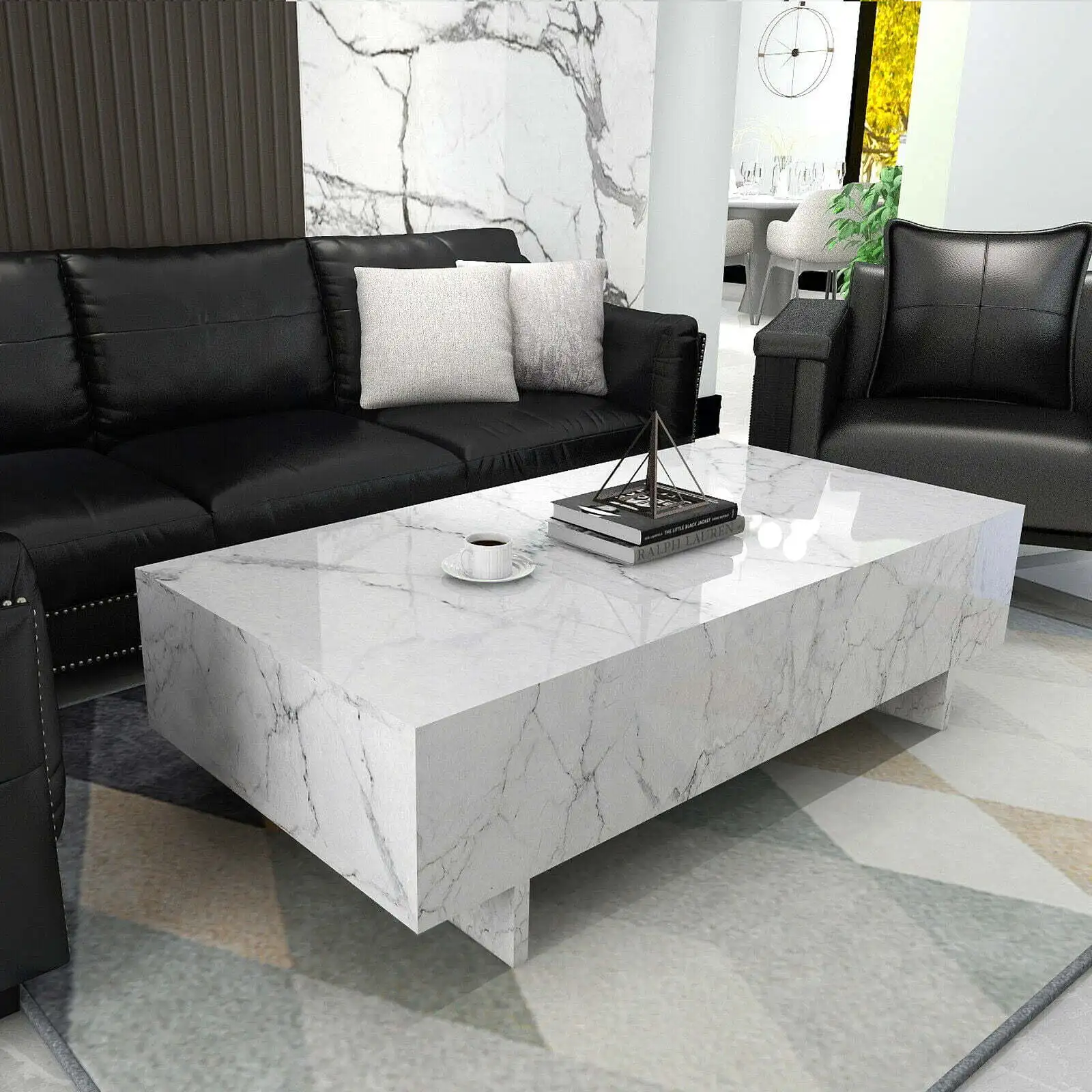 41 inch Modern White High Gloss Coffee Table Marble Veneer Rectangle Living Room Furniture Minimalist Design Home Decor
41 inch Modern White High Gloss Coffee Table Marble Veneer Rectangle Living Room Furniture Minimalist Design Home Decor