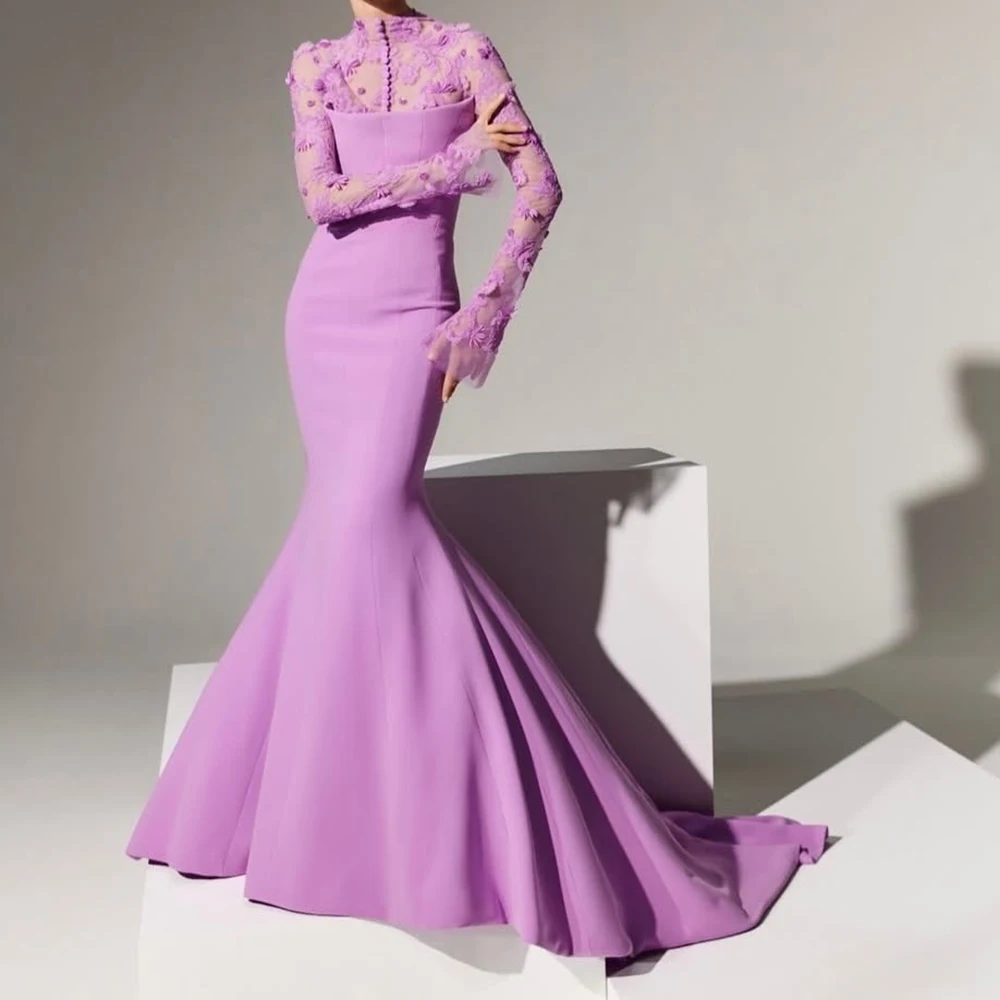 Mermaid Women's Evening Dresses Floor-length High-neck Full Sleeve Prom Gown Fashion Flowers Beading Draped Customized Gowns
Mermaid Women's Evening Dresses Floor-length High-neck Full Sleeve Prom Gown Fashion Flowers Beading Draped Customized Gowns