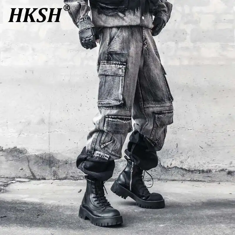 HKSH Men's Tide Niche Heavy Weight Waste Land Straight Wide Leg Safari Style Cargo Pants American Washed Gradient Jeans HK2550
HKSH Men's Tide Niche Heavy Weight Waste Land Straight Wide Leg Safari Style Cargo Pants American Washed Gradient Jeans HK2550