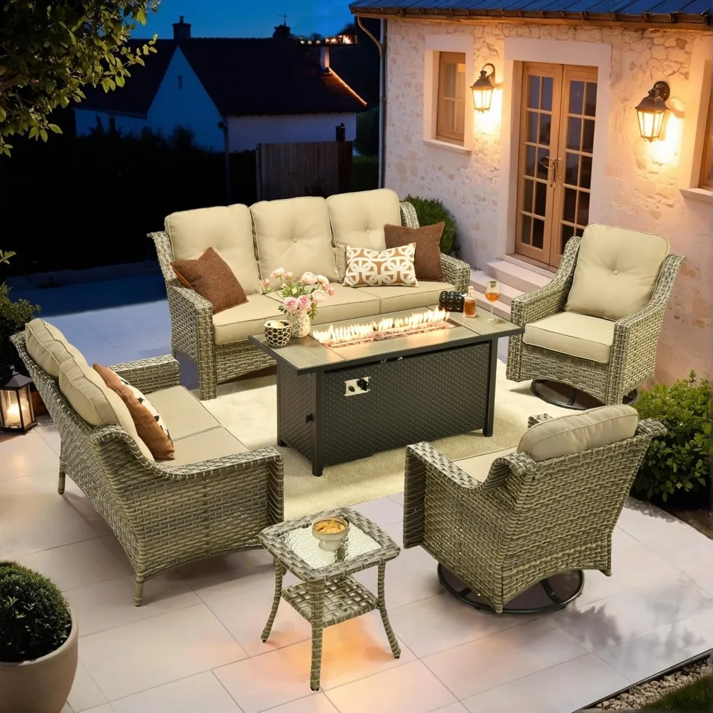 Patio Furniture Set,6 Pieces Wicker Outdoor Furniture,High Back Conversation Set with All Weather Resistant Fire Pit Table Couch
Patio Furniture Set,6 Pieces Wicker Outdoor Furniture,High Back Conversation Set with All Weather Resistant Fire Pit Table Couch