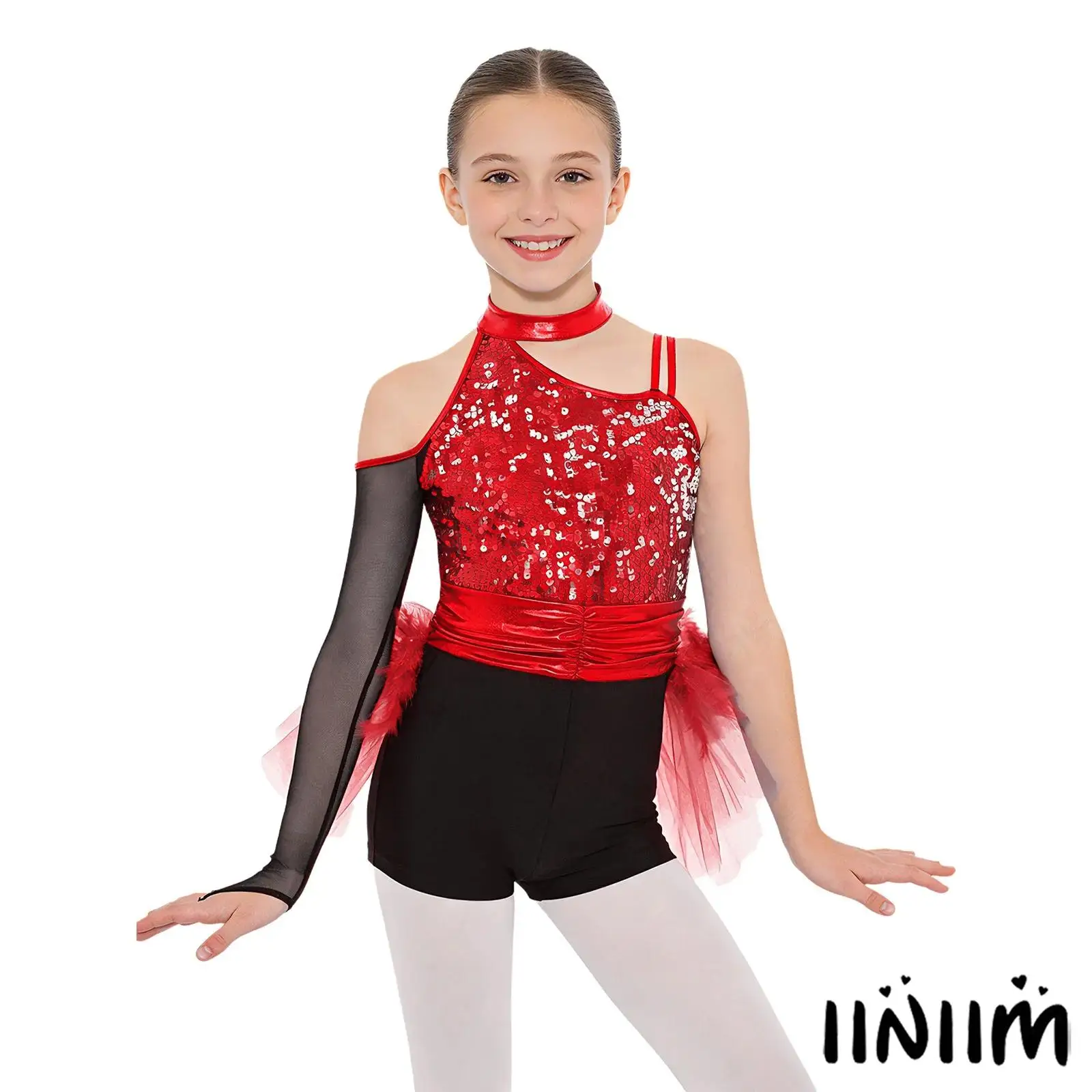 Professional Jazz Latin Dance Jumpsuit for Girls Glittering Sequin Details and Feather Leotard for Jazz Shows and Theater Events
Professional Jazz Latin Dance Jumpsuit for Girls Glittering Sequin Details and Feather Leotard for Jazz Shows and Theater Events