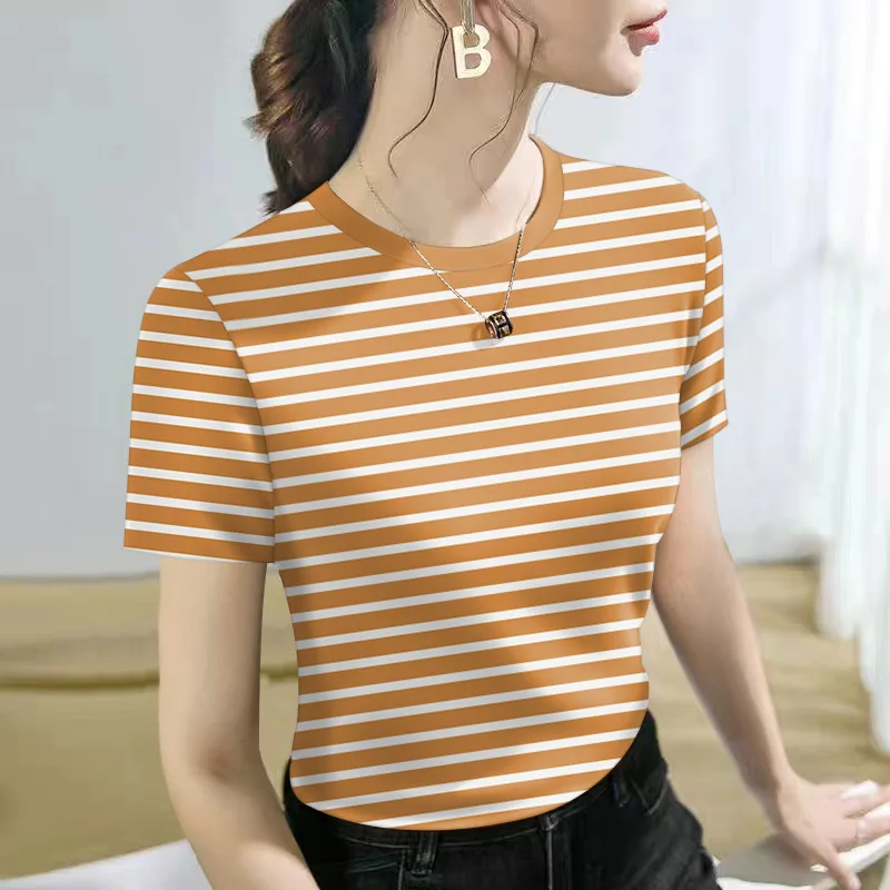 New Oversized Loose Belly Covering Striped Summer Short Sleeved T-Shirt For Middle-Aged Mothers, Half Sleeved Top
New Oversized Loose Belly Covering Striped Summer Short Sleeved T-Shirt For Middle-Aged Mothers, Half Sleeved Top