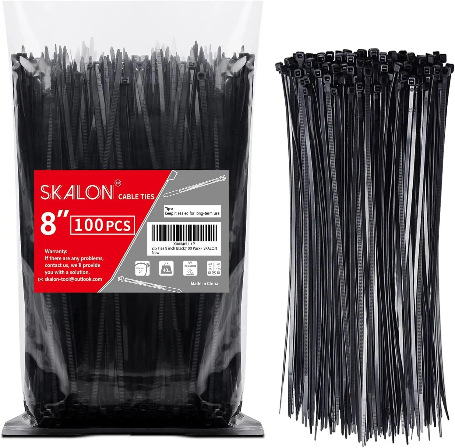 8-Inch Black Zip Ties 100-Pack, 40lbs Strength, Indoor/Outdoor Use
8-Inch Black Zip Ties 100-Pack, 40lbs Strength, Indoor/Outdoor Use