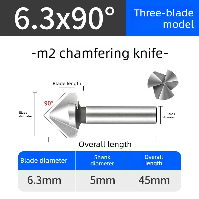 3 Flute M2 HSS Deburring Bit, 6.3mm 90 Degree Three Edge Metal Wood Chamfer Cutter
3 Flute M2 HSS Deburring Bit, 6.3mm 90 Degree Three Edge Metal Wood Chamfer Cutter