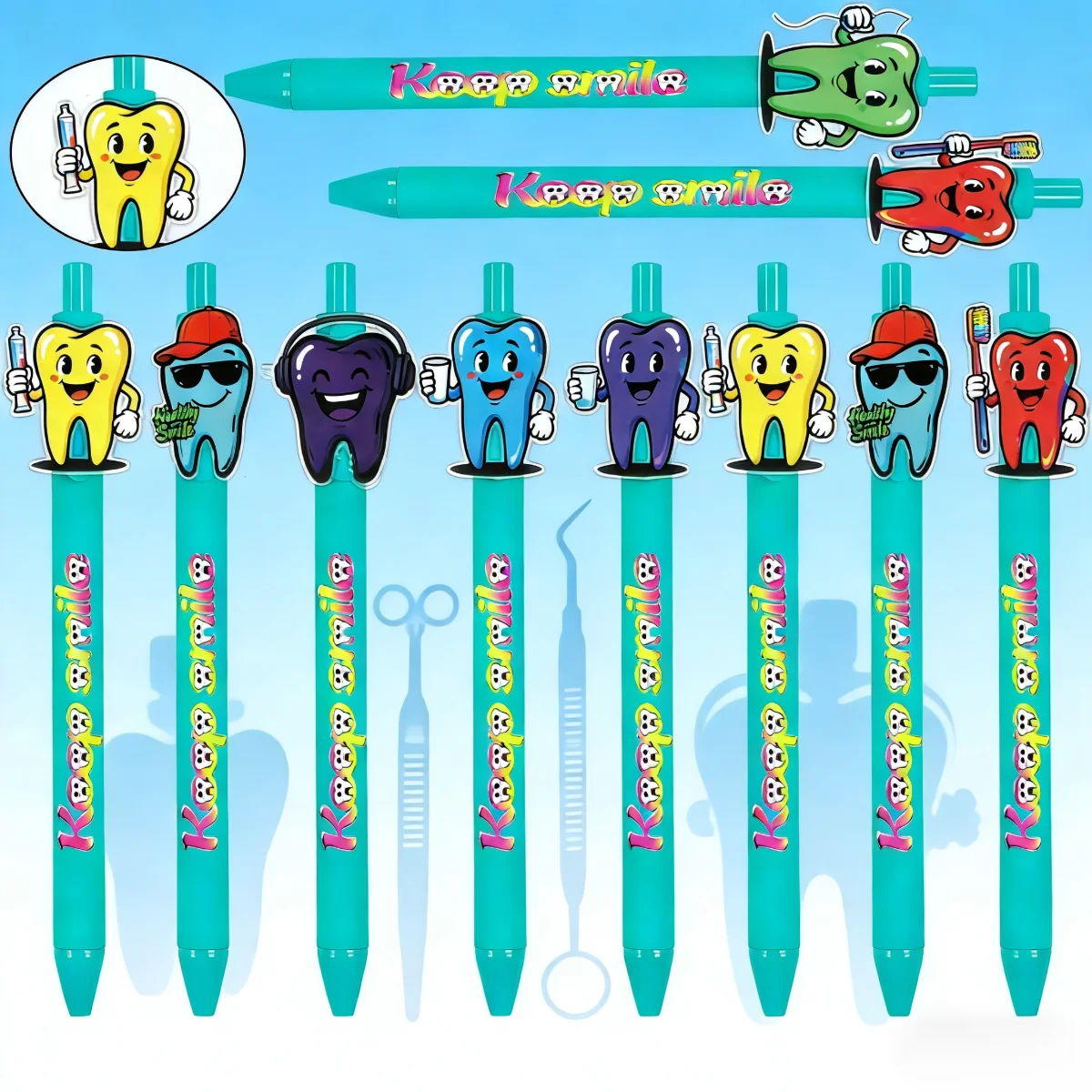 Набор из 15/16 шариковых ручек с цветным принтом в честь Дня Зубов, с изображением защиты зубов, подходит для студентов и офиса
Набор из 15/16 шариковых ручек с цветным принтом в честь Дня Зубов, с изображением защиты зубов, подходит для студентов и офиса