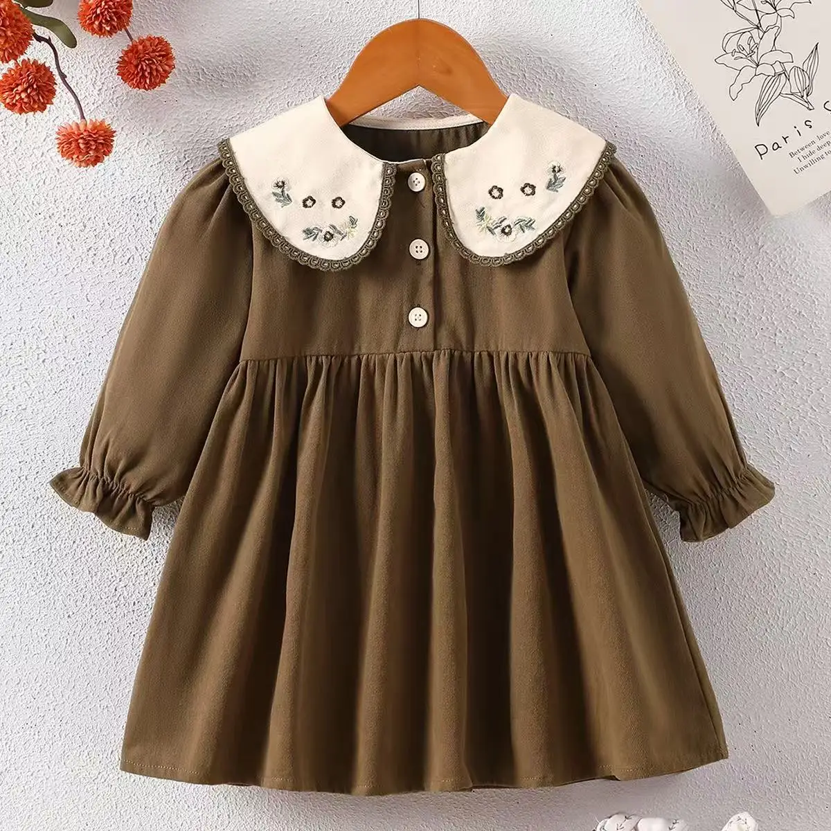Korean Style Girls Long Sleeve Dress Cotton Peter Collar Floral Embroidery Princess Dress for Little Middle Kids Spring Autumn
Korean Style Girls Long Sleeve Dress Cotton Peter Collar Floral Embroidery Princess Dress for Little Middle Kids Spring Autumn