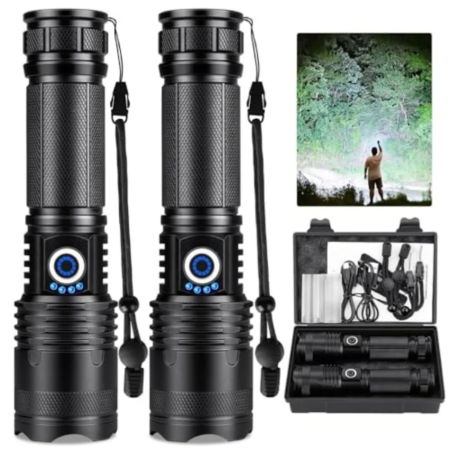 Rechargeable Flashlights 99000 High Lumens 2 Pack, Led Super Bright Flashlight with 5 Modes and IPX7 Waterproof, 15H Running Ti
Rechargeable Flashlights 99000 High Lumens 2 Pack, Led Super Bright Flashlight with 5 Modes and IPX7 Waterproof, 15H Running Ti