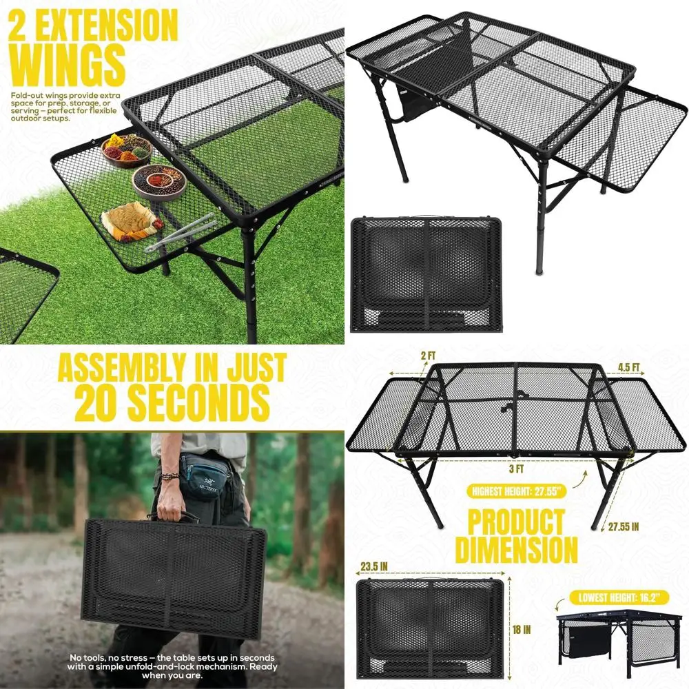 Portable Outdoor Folding Grill Table with Extension, Holds 88 lbs, Ideal for Beach, BBQ, and RV Camping
Portable Outdoor Folding Grill Table with Extension, Holds 88 lbs, Ideal for Beach, BBQ, and RV Camping