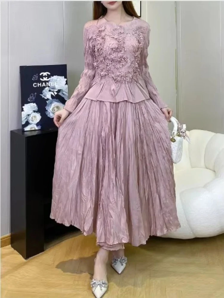 Women Casual 2-piece Solid Color Pleated Long Sleeved Top with High Waist Splicing Loose Plus Size Skirt 2025 Summer New Set
Women Casual 2-piece Solid Color Pleated Long Sleeved Top with High Waist Splicing Loose Plus Size Skirt 2025 Summer New Set