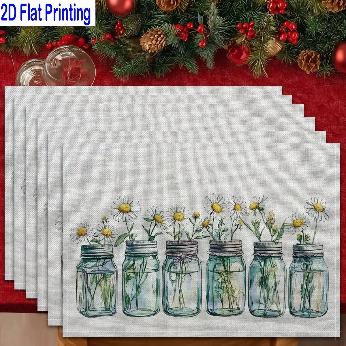 4PCs 2D Flat Printed White Daisy Mason Jar Vintage Style Table Mats, Placemats, Heat-Resistant Kitchen Table Mats, Home Restaurant Table Mats, Outdoor Picnic Table Cloth Mats, Etc
4PCs 2D Flat Printed White Daisy Mason Jar Vintage Style Table Mats, Placemats, Heat-Resistant Kitchen Table Mats, Home Restaurant Table Mats, Outdoor Picnic Table Cloth Mats, Etc
