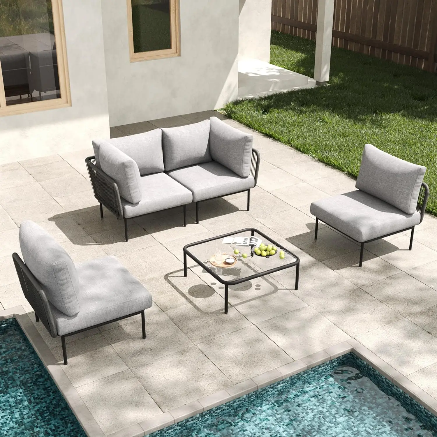 5pc Metal Sectional Conversation Sofa Set Woven Rope Chairs Coffee Table Outdoor Patio, Customized
5pc Metal Sectional Conversation Sofa Set Woven Rope Chairs Coffee Table Outdoor Patio, Customized
