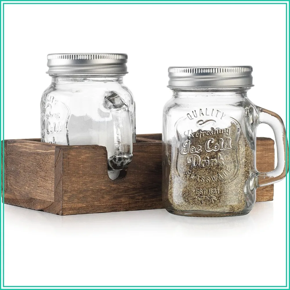 Vintage Glass Salt and Pepper Shakers Set with Wooden Caddy, 5oz Stainless Steel Lids, Farmhouse Kitchen Decor
Vintage Glass Salt and Pepper Shakers Set with Wooden Caddy, 5oz Stainless Steel Lids, Farmhouse Kitchen Decor