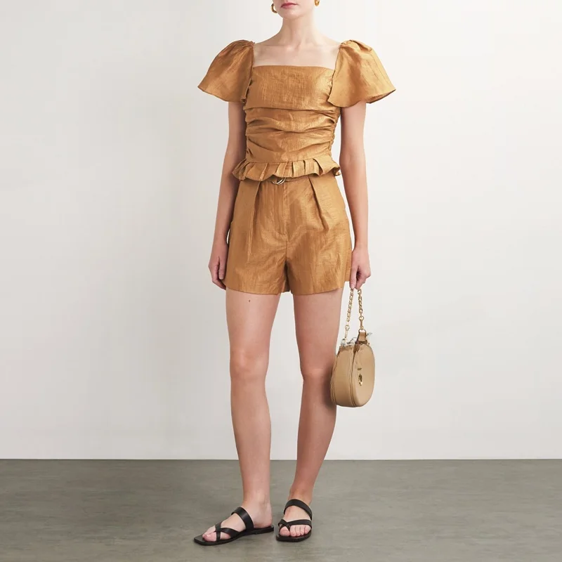 Brown Folded Lightweight Breathable Mixed Linen Short Sleeve Backless Bubble Sleeve Square Collar Short Set Women's Summer Fa...
Brown Folded Lightweight Breathable Mixed Linen Short Sleeve Backless Bubble Sleeve Square Collar Short Set Women's Summer Fa...