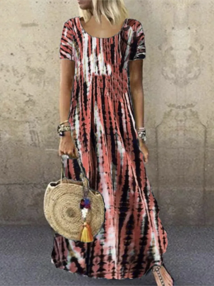 Summer Women's Dresses O-neck Short Sleeve Tie Dyed Printed Long Dress Female Fashion Casual Loose Vacation Beach Ladies Dresses
Summer Women's Dresses O-neck Short Sleeve Tie Dyed Printed Long Dress Female Fashion Casual Loose Vacation Beach Ladies Dresses