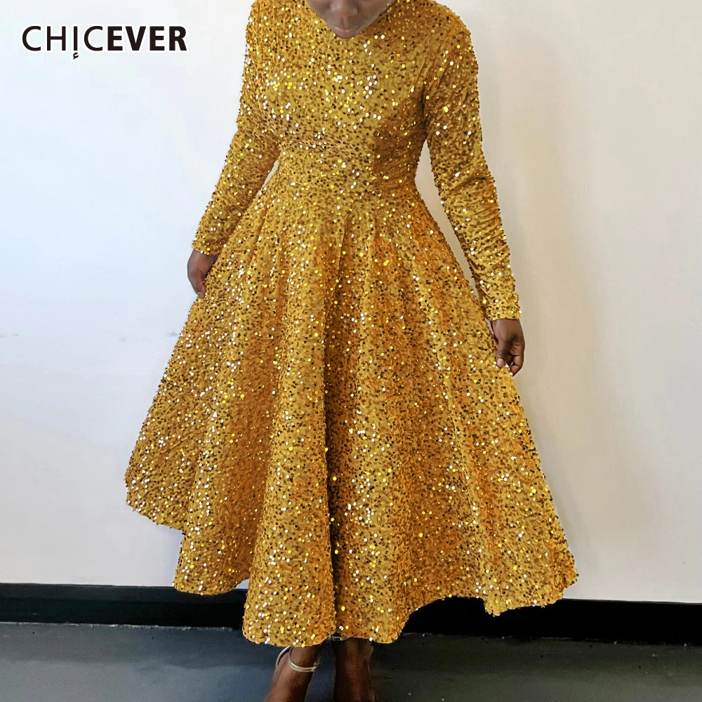 CHICEVER Solid Color Patchwork Sequin Midi Dress for Women Round Neck Long Sleeve High Waist Pleated Elegant Dresses Female New
CHICEVER Solid Color Patchwork Sequin Midi Dress for Women Round Neck Long Sleeve High Waist Pleated Elegant Dresses Female New