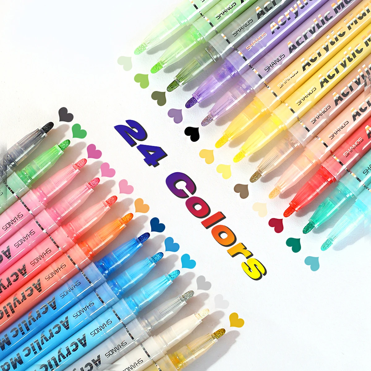 12pcs/24pcs Acrylic Paint Marker Set with 24 colored inks suitable for rock painting, glass, wood, black paper, scrapbook crafts
12pcs/24pcs Acrylic Paint Marker Set with 24 colored inks suitable for rock painting, glass, wood, black paper, scrapbook crafts