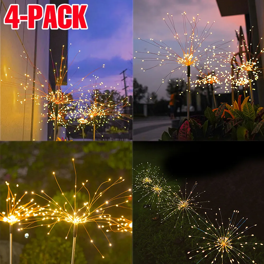 4 Pack LED Solar Firework Lamp Outdoor Garden Decoration Dandelion Fairy Lawn Lights 8 Mode 60/90/150/200Leds Landscape Lighting
4 Pack LED Solar Firework Lamp Outdoor Garden Decoration Dandelion Fairy Lawn Lights 8 Mode 60/90/150/200Leds Landscape Lighting