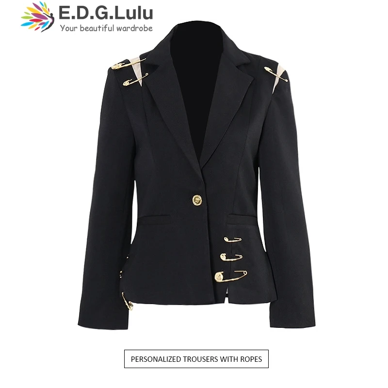 EDGLuLu дизайнерская булавка, украшение, черный пиджак, женский пиджак, новинка 2025, тонкий пиджак с отложным воротником и длинными рукавами, пальто 0901 
EDGLuLu дизайнерская булавка, украшение, черный пиджак, женский пиджак, новинка 2025, тонкий пиджак с отложным воротником и длинными рукавами, пальто 0901
