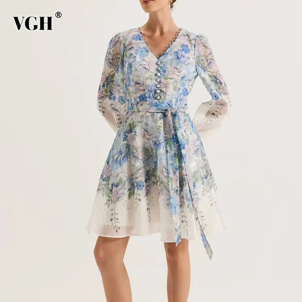 VGH Prined Spliced Button Elegant Dresses for Women V Neck Long Sleeve High Waist Patchwork Lace Up Knee Length Dress Female New
VGH Prined Spliced Button Elegant Dresses for Women V Neck Long Sleeve High Waist Patchwork Lace Up Knee Length Dress Female New