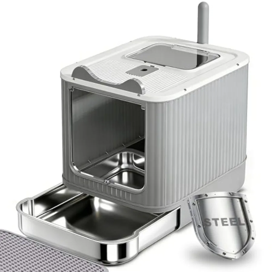 Upgraded Stainless Steel Fully Enclosed Cat Litter Box with Lid - Foldable Covered Kitty Litter Enclosure Anti-Splashing Easy t
Upgraded Stainless Steel Fully Enclosed Cat Litter Box with Lid - Foldable Covered Kitty Litter Enclosure Anti-Splashing Easy t