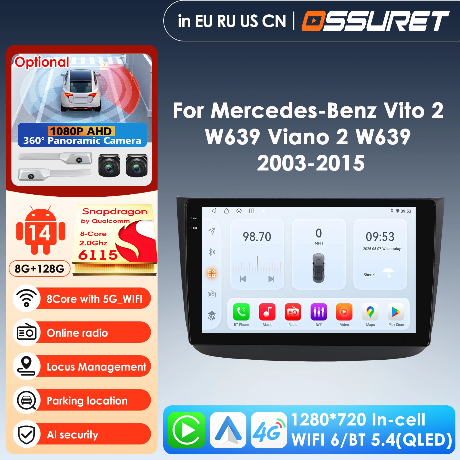 OSSURET Snapdragon Carplay Android for Mercedes Benz Vito 2 Viano W639 2003-2015 Video Player Car Radio Multimedia Auto Stereo
OSSURET Snapdragon Carplay Android for Mercedes Benz Vito 2 Viano W639 2003-2015 Video Player Car Radio Multimedia Auto Stereo