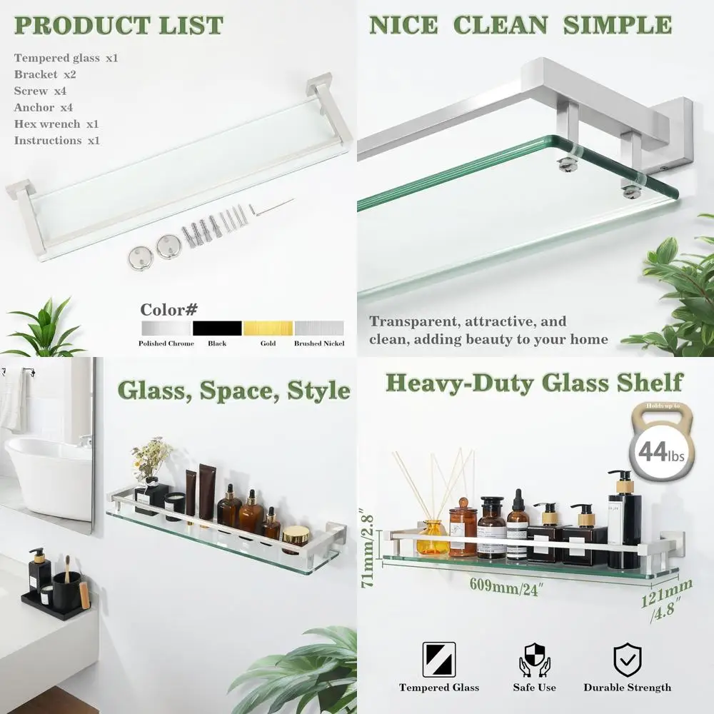 Large 24 Inch Wall Mounted Brushed Nickel Bathroom Glass Shelf
Large 24 Inch Wall Mounted Brushed Nickel Bathroom Glass Shelf