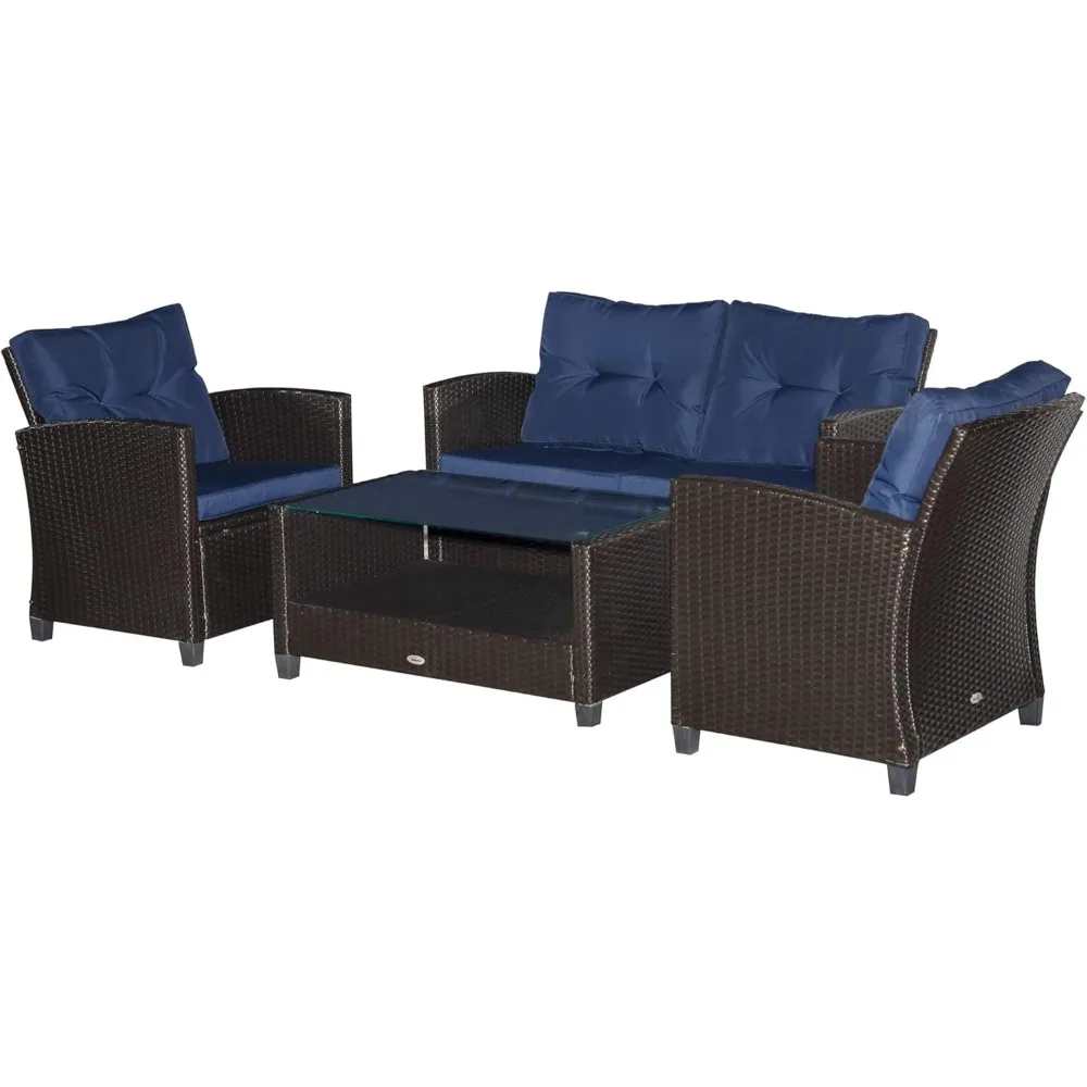 4 Pieces Patio Furniture Sets with Cushions, PE Rattan Wicker Conversation Chairs with Two-Tier Coffee Table for Backyard Porch 
4 Pieces Patio Furniture Sets with Cushions, PE Rattan Wicker Conversation Chairs with Two-Tier Coffee Table for Backyard Porch