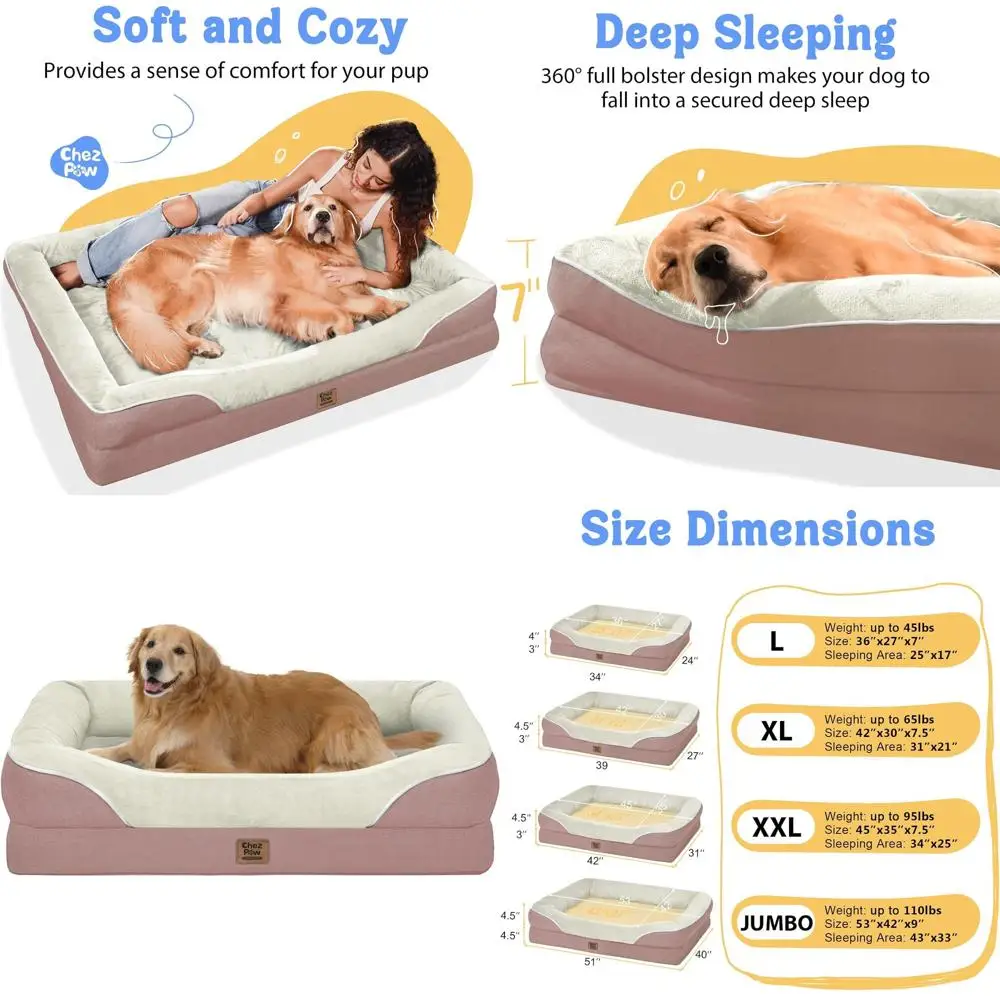 Large Orthopedic Dog Bed with Removable Foam Bolster and Waterproof Cover for Large Dogs
Large Orthopedic Dog Bed with Removable Foam Bolster and Waterproof Cover for Large Dogs