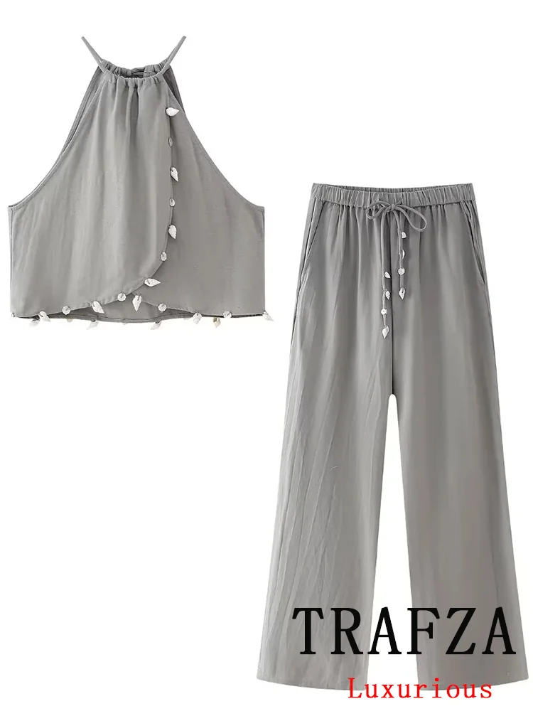 TRAFZA Vintage Chic Women Suit Shell O-Neck Loose Top Long Straight Drawstring Pants New Fashion 2024 Holiday Summer Suits
TRAFZA Vintage Chic Women Suit Shell O-Neck Loose Top Long Straight Drawstring Pants New Fashion 2024 Holiday Summer Suits