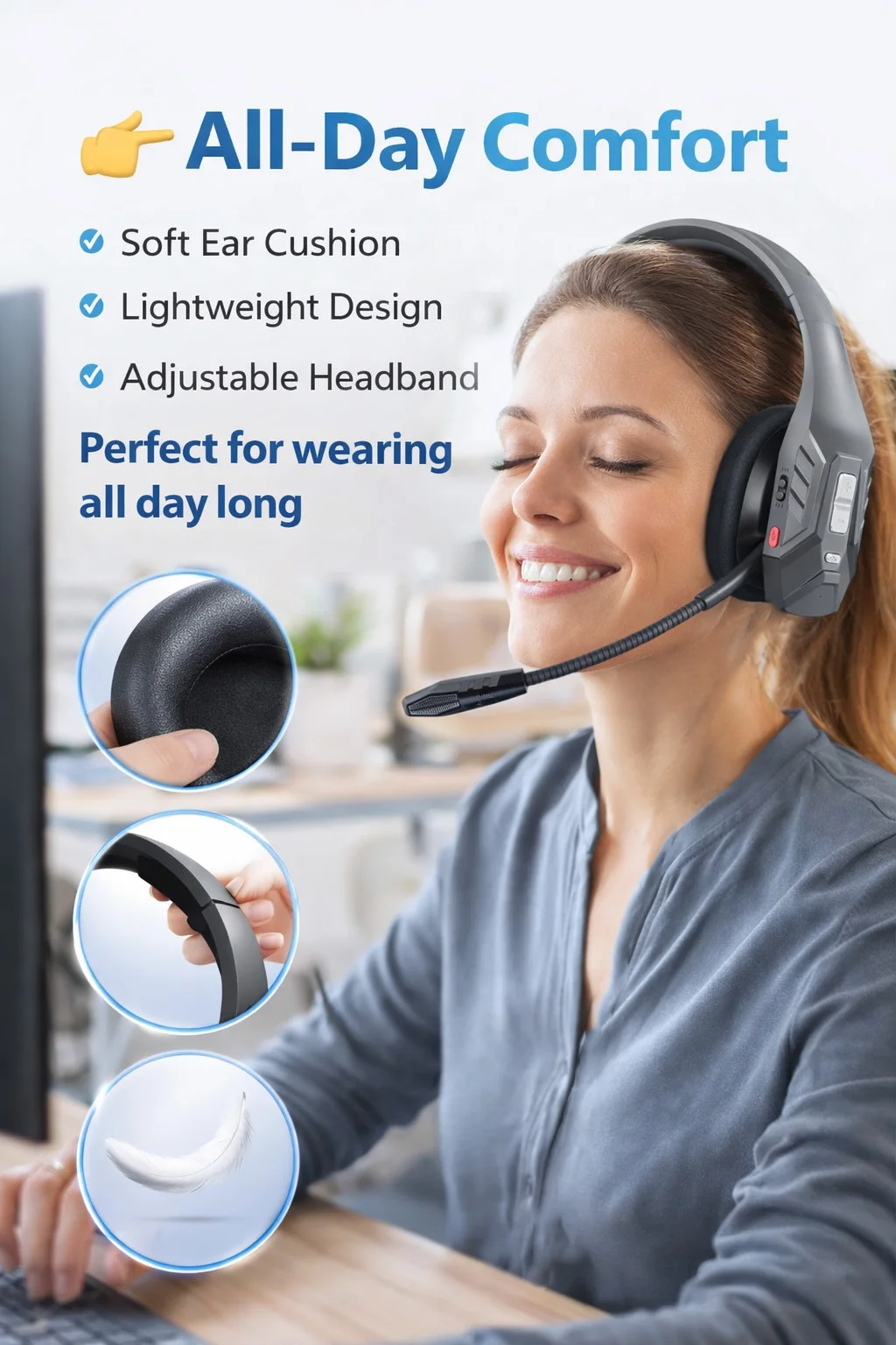 S8e0fa9625c574a239b0167410b8ed255U Trucker Bluetooth Headset,Wireless Headset with Mic, Call Center Headset,Bluetooth Headsets with Dual Noise Cancelling