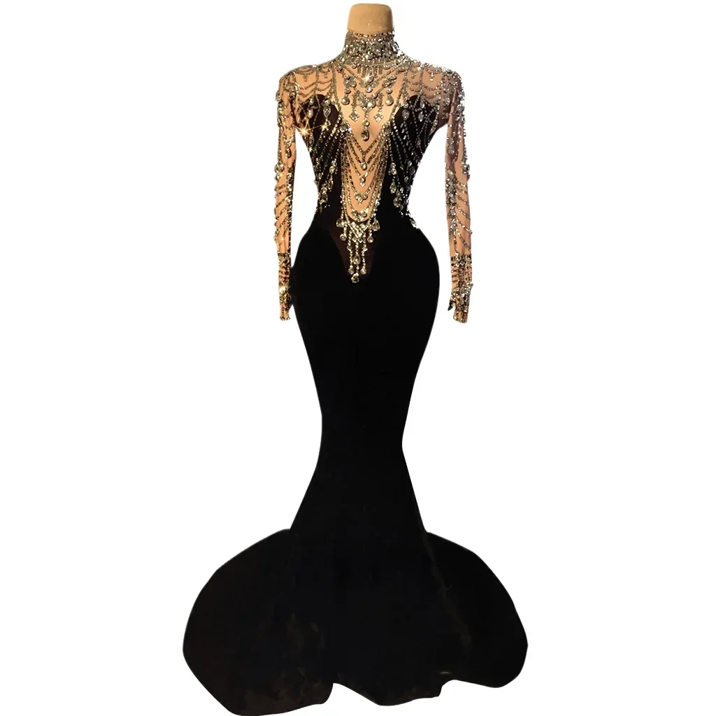 Elegant Wedding Party Rhinestone Velvet Mermaid Dress Women Sexy Evening Long Dress Prom Crystal Trailing Dress Stage Costumes
Elegant Wedding Party Rhinestone Velvet Mermaid Dress Women Sexy Evening Long Dress Prom Crystal Trailing Dress Stage Costumes