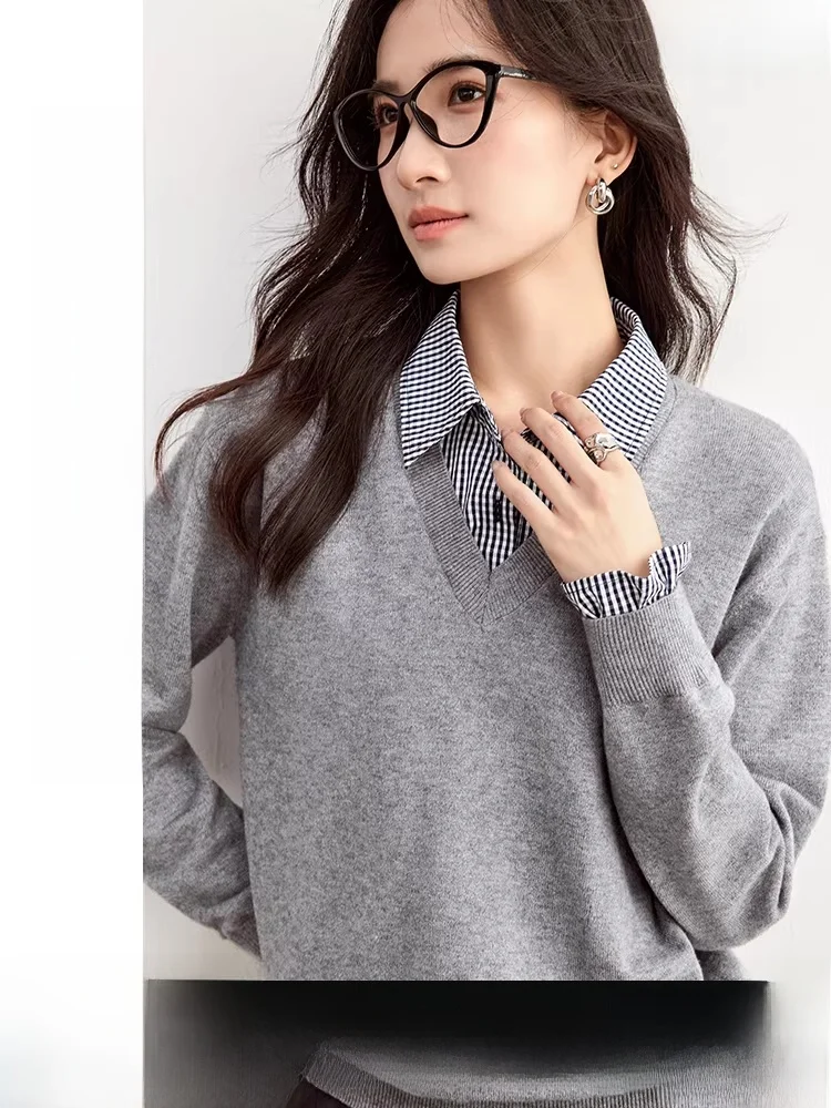 Повседневный вязаный свитер с длинными рукавами серии Miu, имитация двухслойности, женская модная одежда для осени и зимы
Повседневный вязаный свитер с длинными рукавами серии Miu, имитация двухслойности, женская модная одежда для осени и зимы