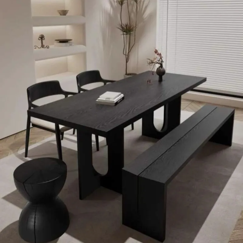 Черный обеденный стол из цельного дерева в скандинавском стиле ваби, прямоугольный стол для переговоров в офисе
Черный обеденный стол из цельного дерева в скандинавском стиле ваби, прямоугольный стол для переговоров в офисе