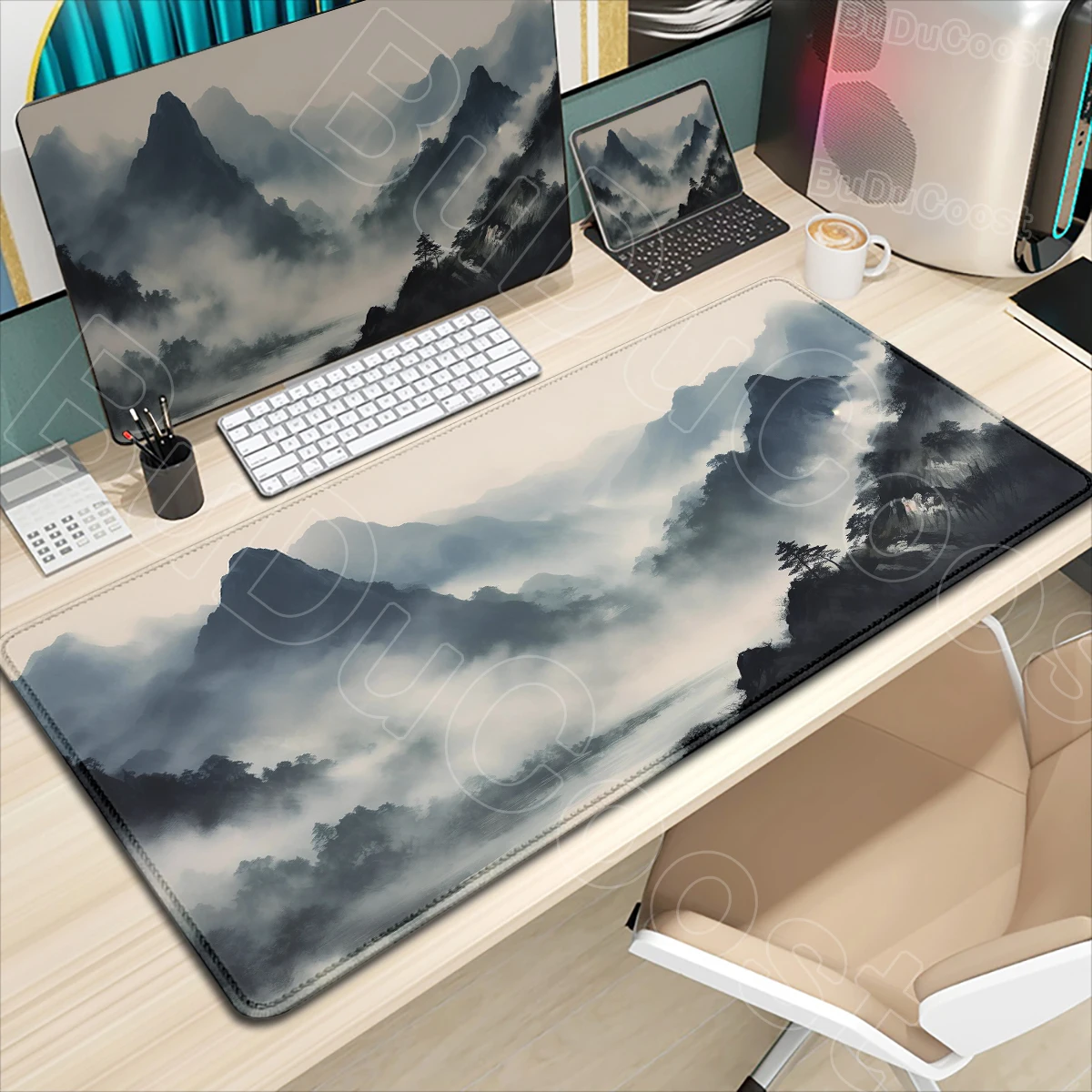 Chinese Style Ink Painting Pattern Mouse Pad Gaming Notebook Computer Large Custom Mousepad Natural Office Anti-slip Mousepad XL