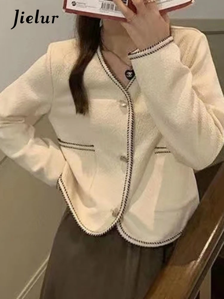 Jielur Winter V-neck Spell Color Female Jackets Fashion Elegant Office Ladies Single Breasted Simple Chic Pockets Women Jackets
Jielur Winter V-neck Spell Color Female Jackets Fashion Elegant Office Ladies Single Breasted Simple Chic Pockets Women Jackets