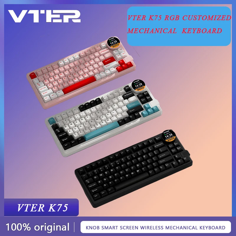 VTER K75 Youth version keyboard Wireless Bluetooth three mode RGB custom mechanical keyboard knob Smart screen PBT
VTER K75 Youth version keyboard Wireless Bluetooth three mode RGB custom mechanical keyboard knob Smart screen PBT